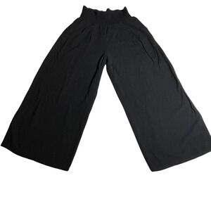 Hippie loose Black Smocked Waist Wide Leg Cropped Pants Size L